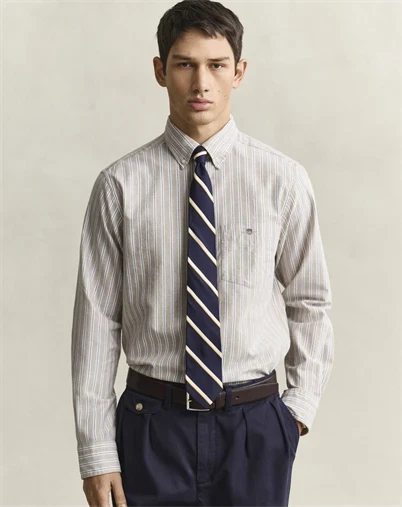 Gant - Classic Oxford Stripe Shirt - Light Taupe 